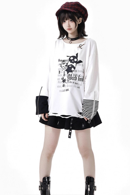 Striped Rock Print Hoodie Jacket + Tops + Long Pants + Skirt