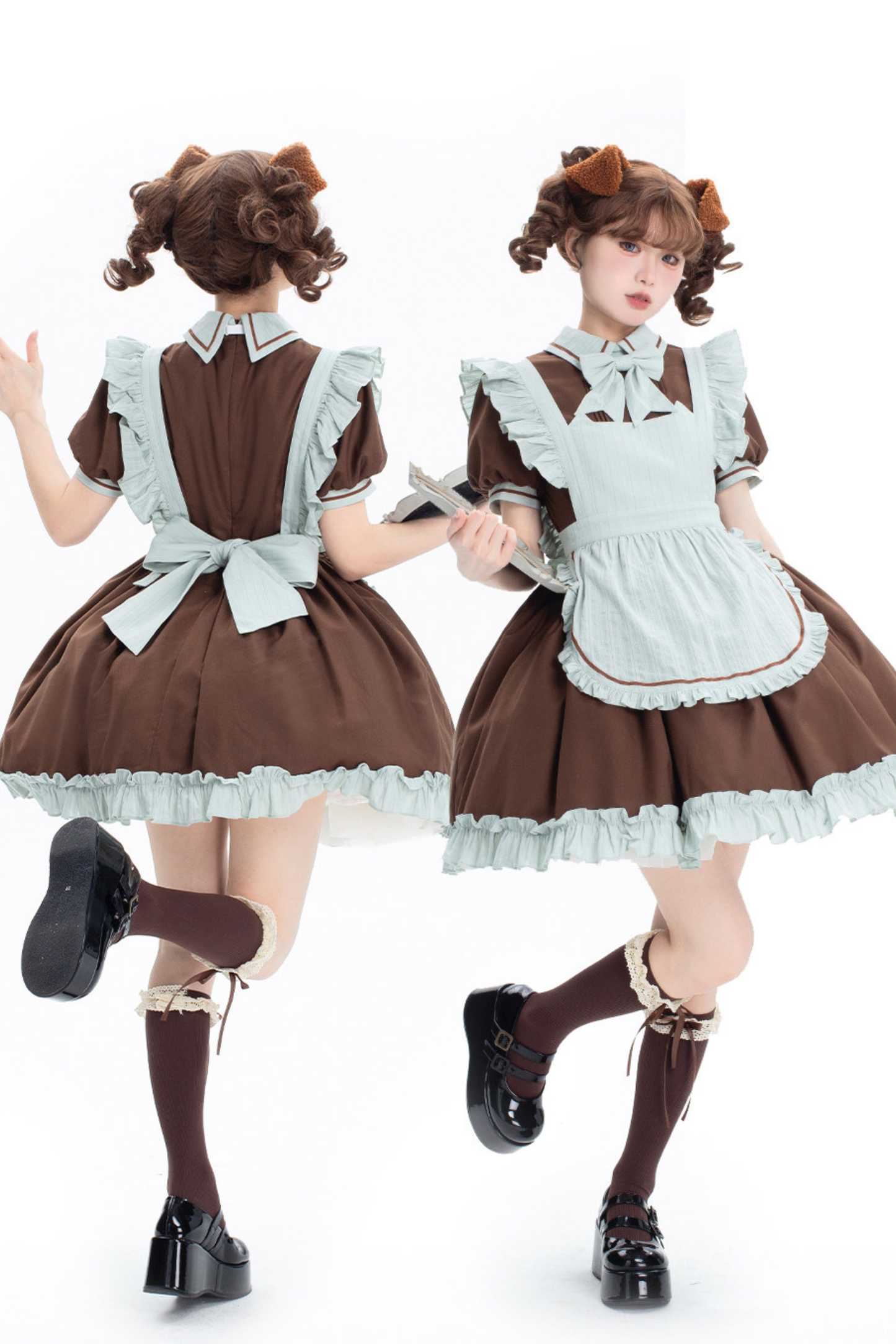 Mint Black Berry Lolita Dress + Apron + Tie