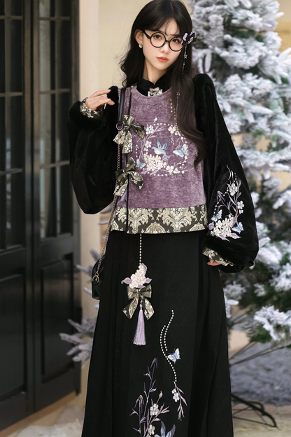 Dark Knight Chinese-style Top + Vest + Skirt