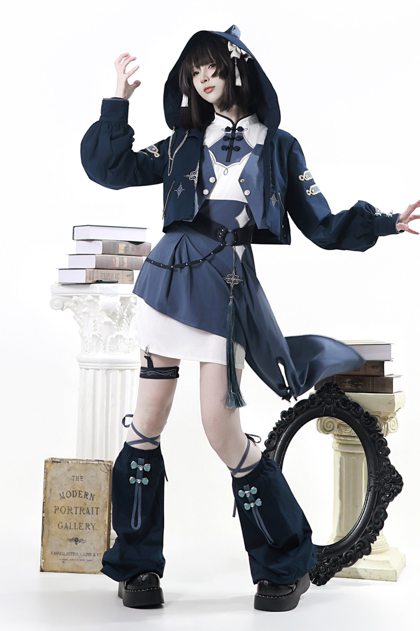 Subculture Cat Ear Hooded Jacket + Asymmetrical Dress + Leg Warmers + Ring
