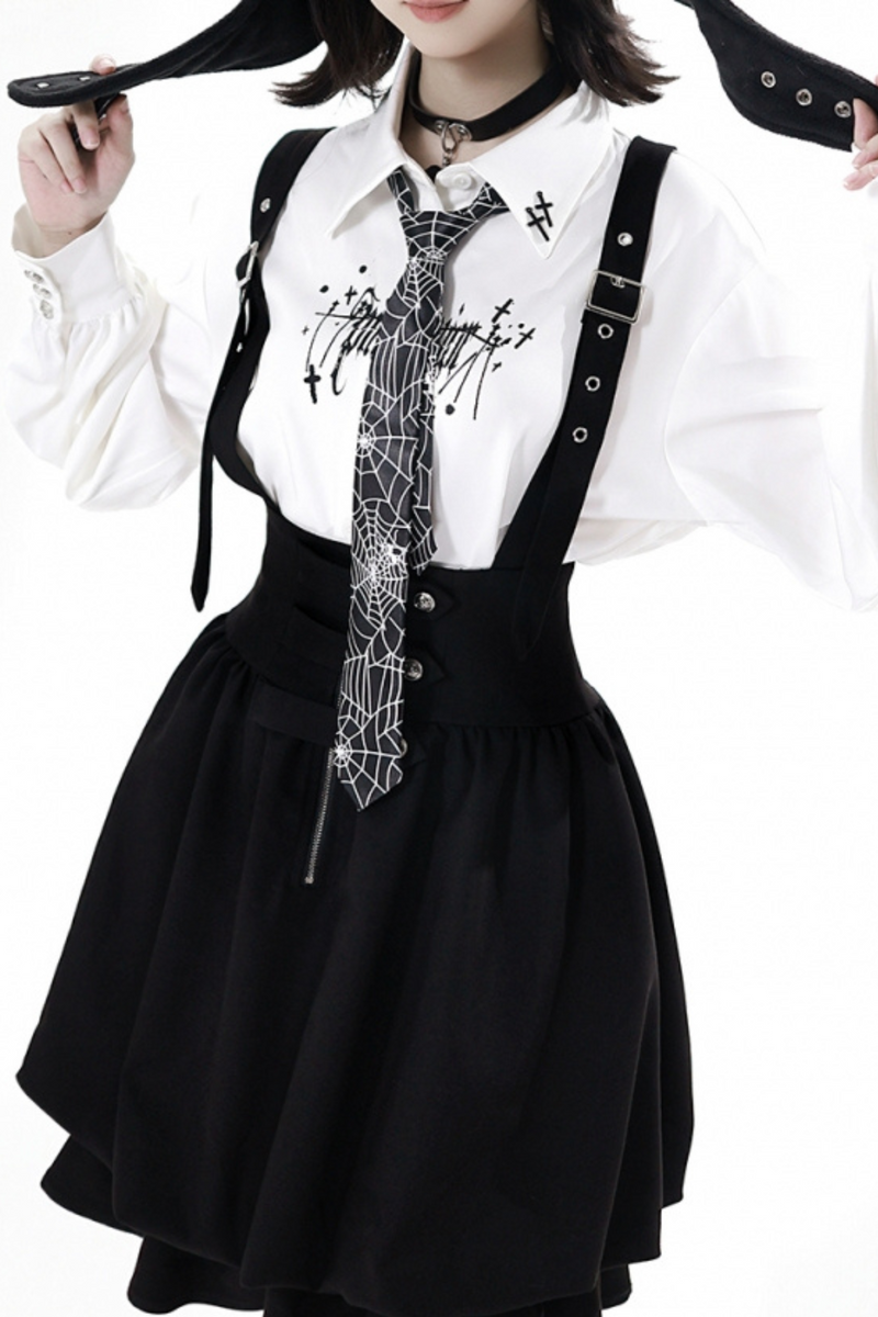 Dark Knight College Vest + Shirt + Suspender Skirt + Pants + Tie