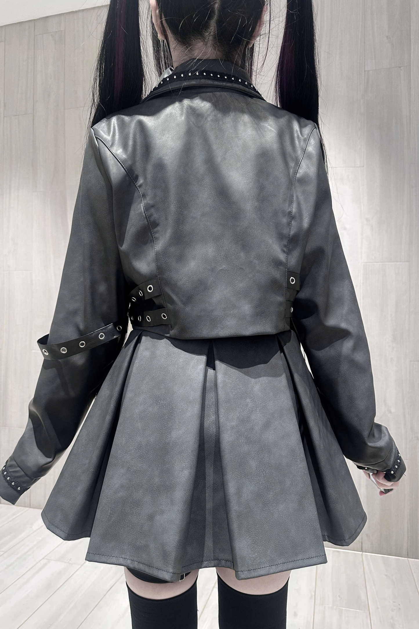 Gothic Matte Leather Dark Girl Top + Skirt