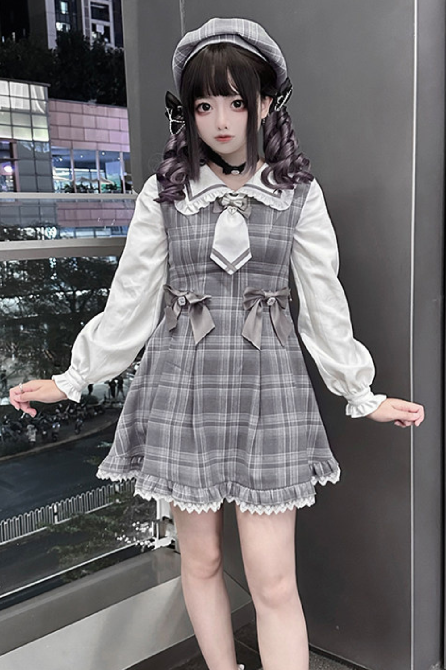 Plaid Sweet Cape Design Dress