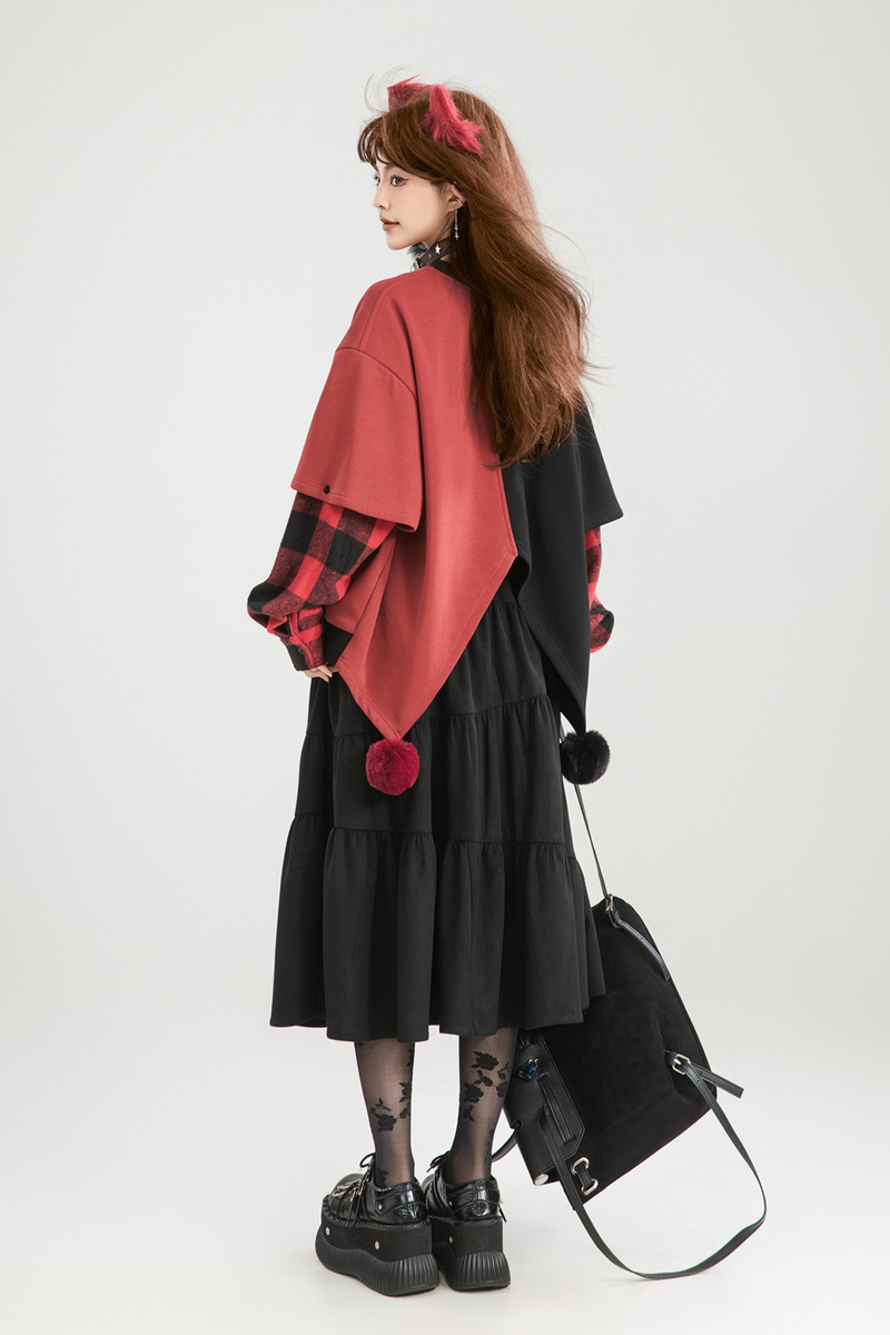 Playful Color Devil Loose Block Top + Checkered Skirt