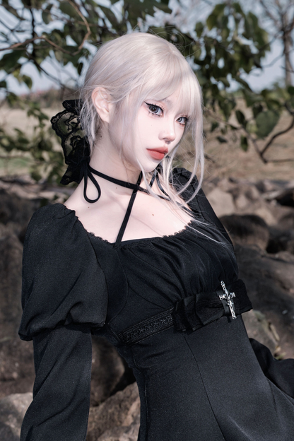 Dark Gothic Girl Flared Dress