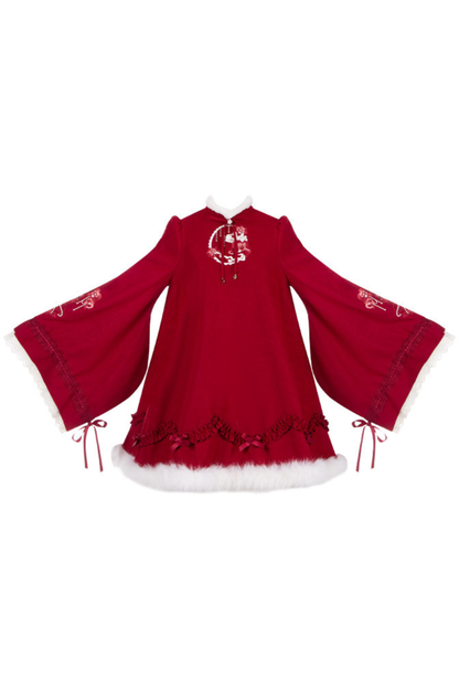 Chinese-style Big Sleeve Dress + Apron + Skirt + Leg Warmers + Hairband + Clip + Pin