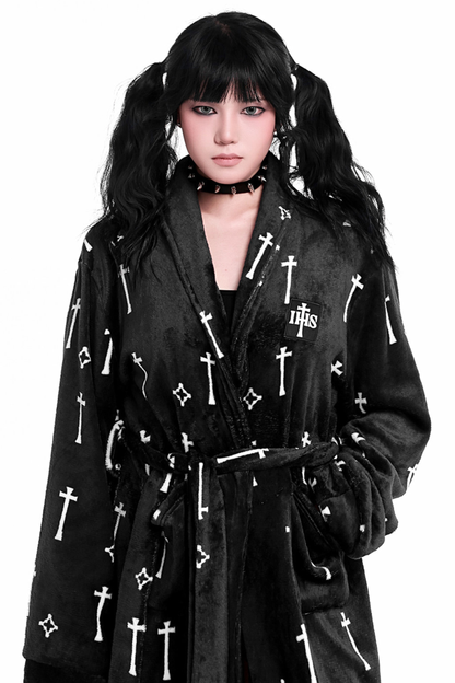Gothic Cross Flannel Nightgown Coat + Loose Pants + Jacket