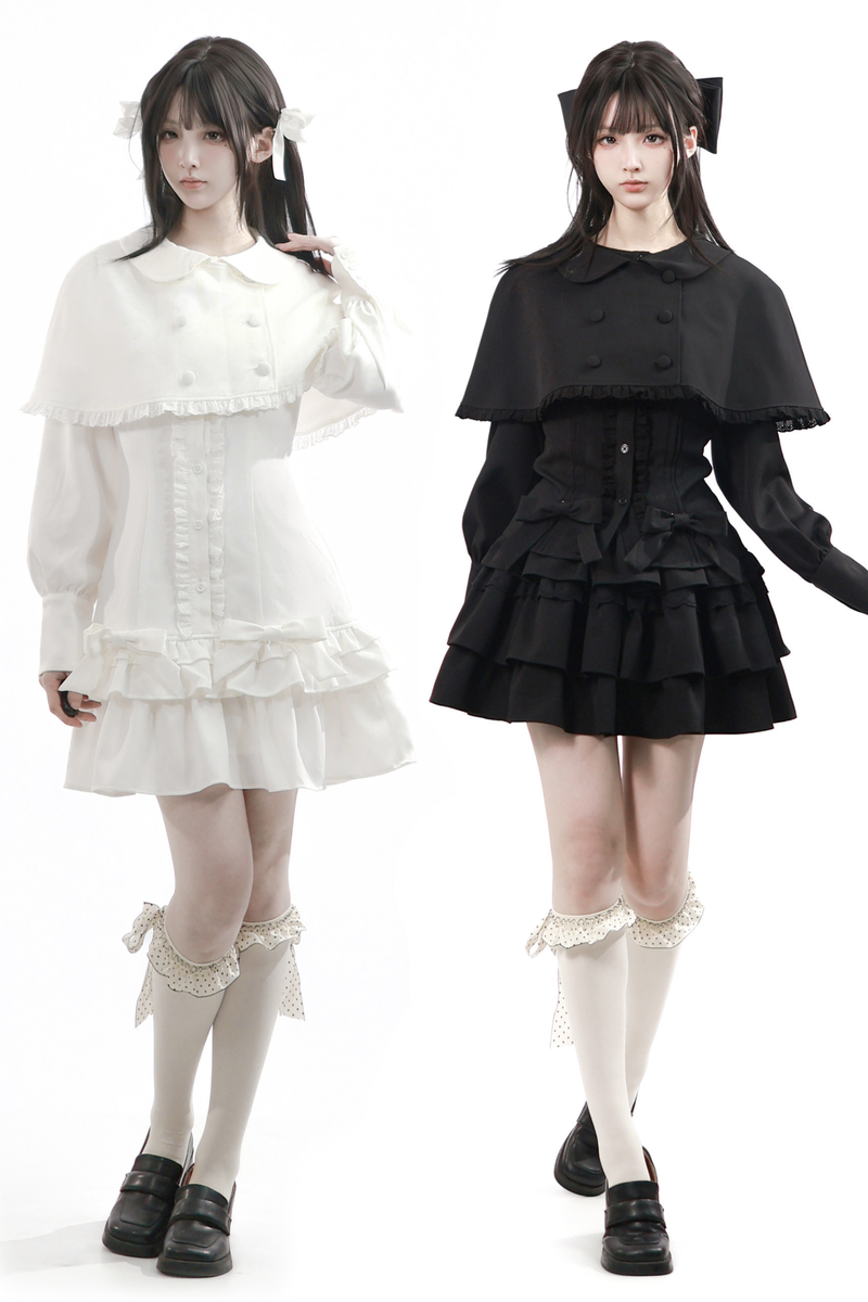 Ruffled Dress + Short Cape + Shirt + Skirt