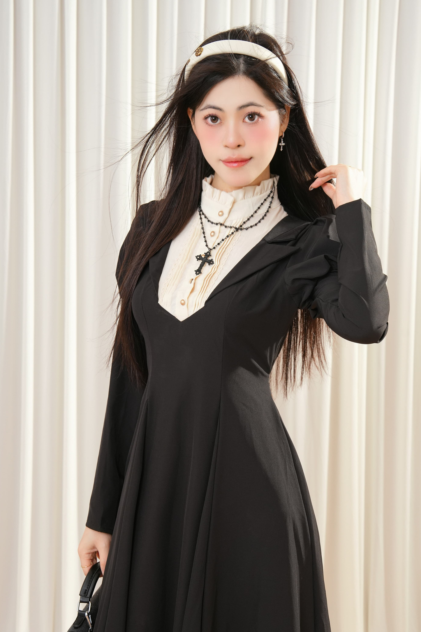 Dark Maid Puff Sleeve Long Dress