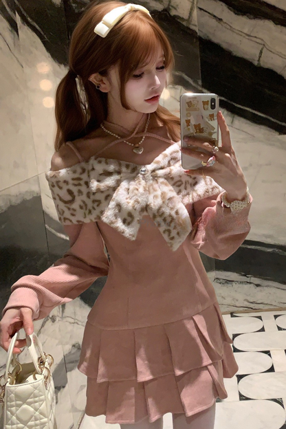 Leopard Sweet Off-shoulder Dress
