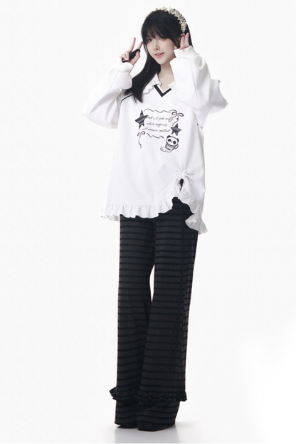 Lapel Lace Star Top + Ruffle Pants