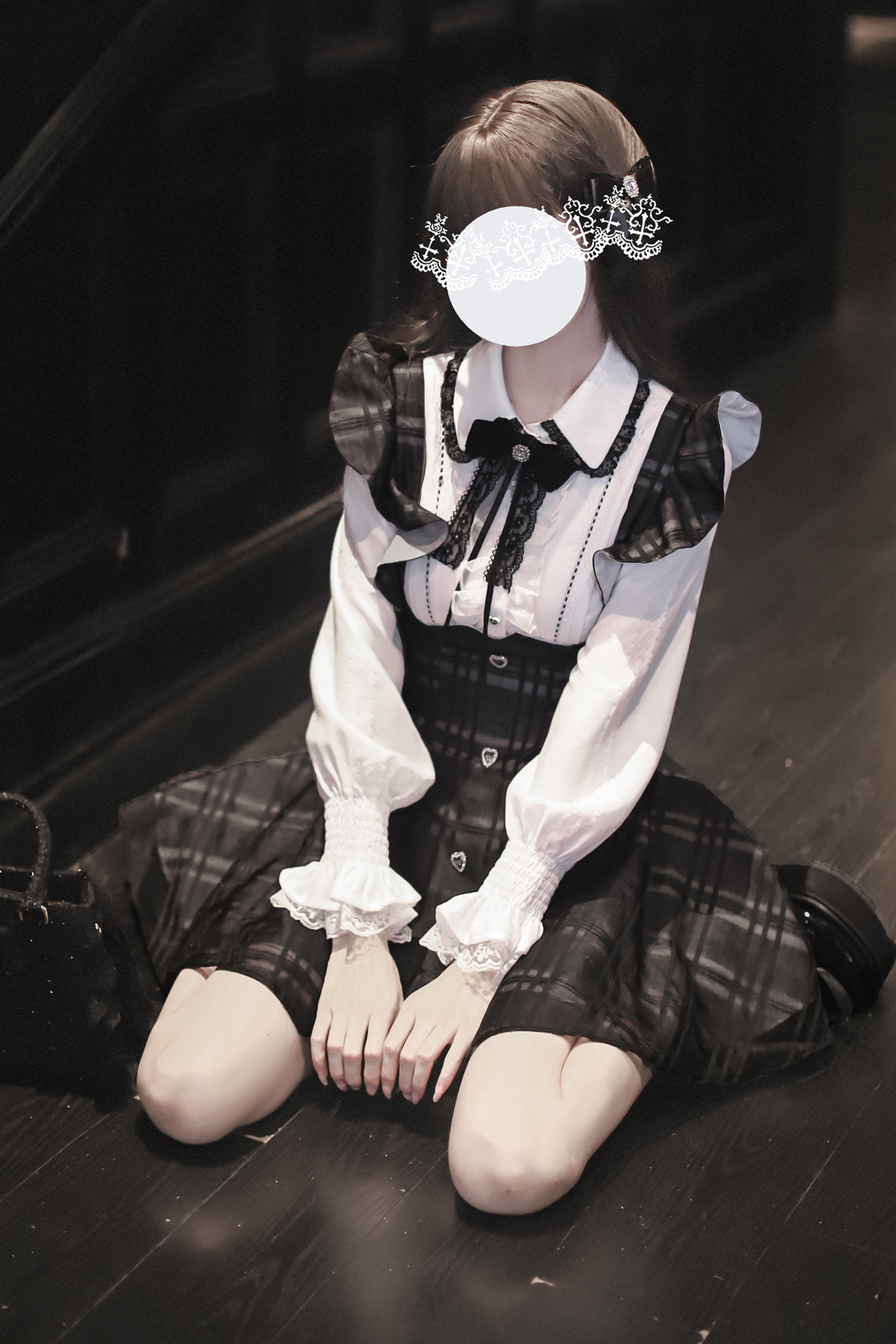 Ruffle Plaid Short Suspender Skirt + Shirt + Ribbon