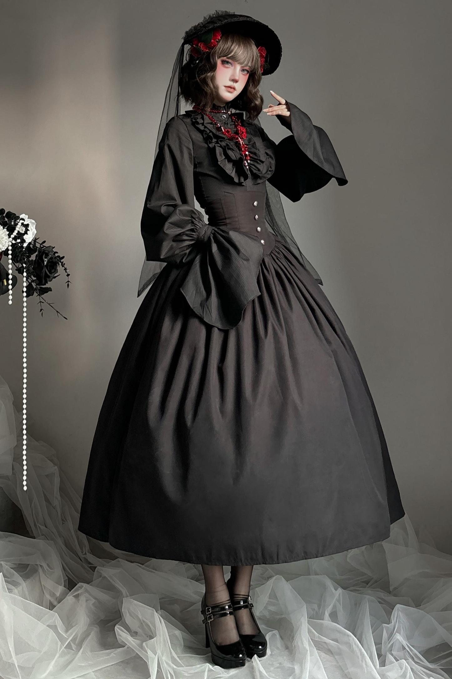 Gothic Lolita Cape + Shirt + Skirt + Ribbon + Bonnet