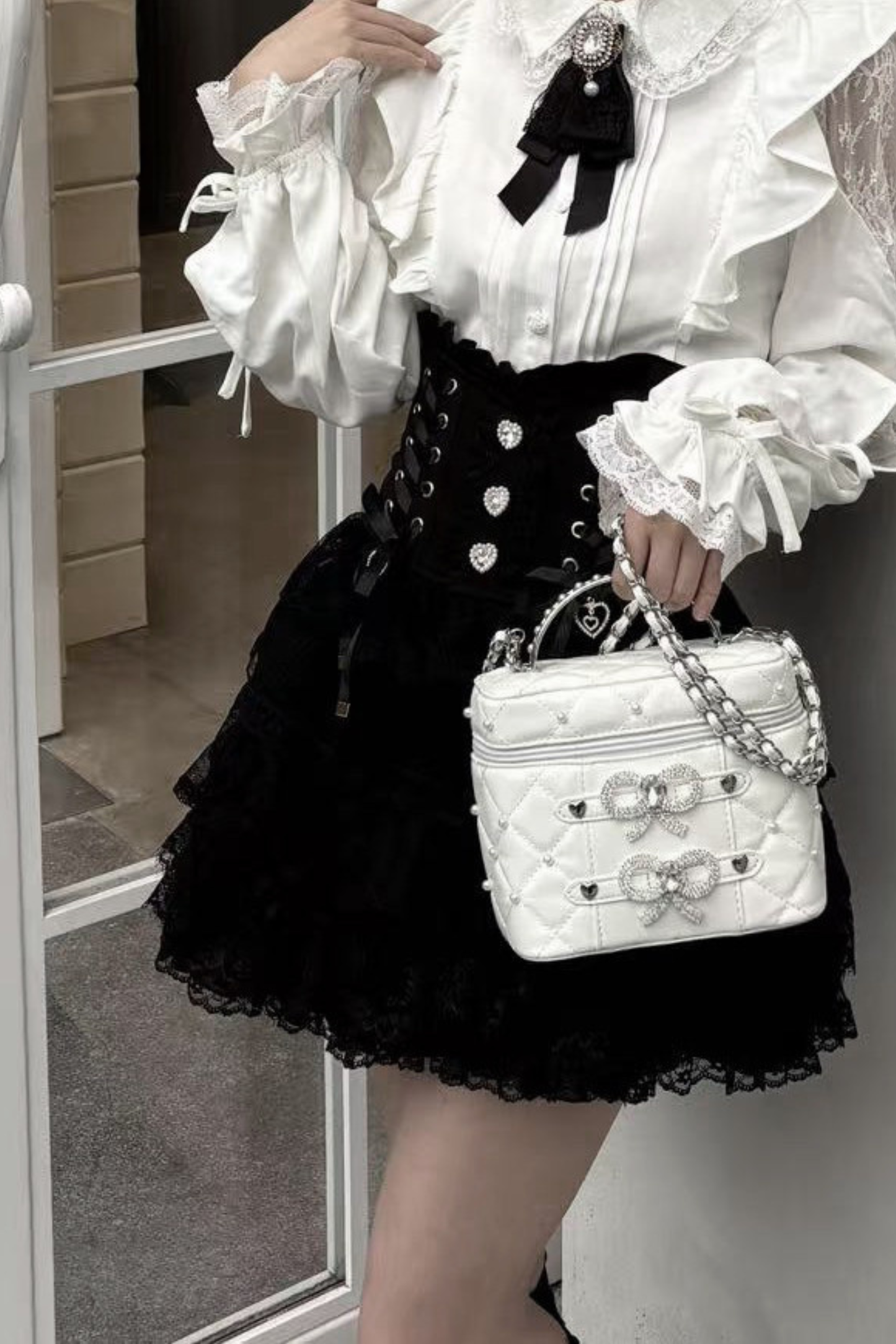 Pearl Rhinestone Lace Box Bag
