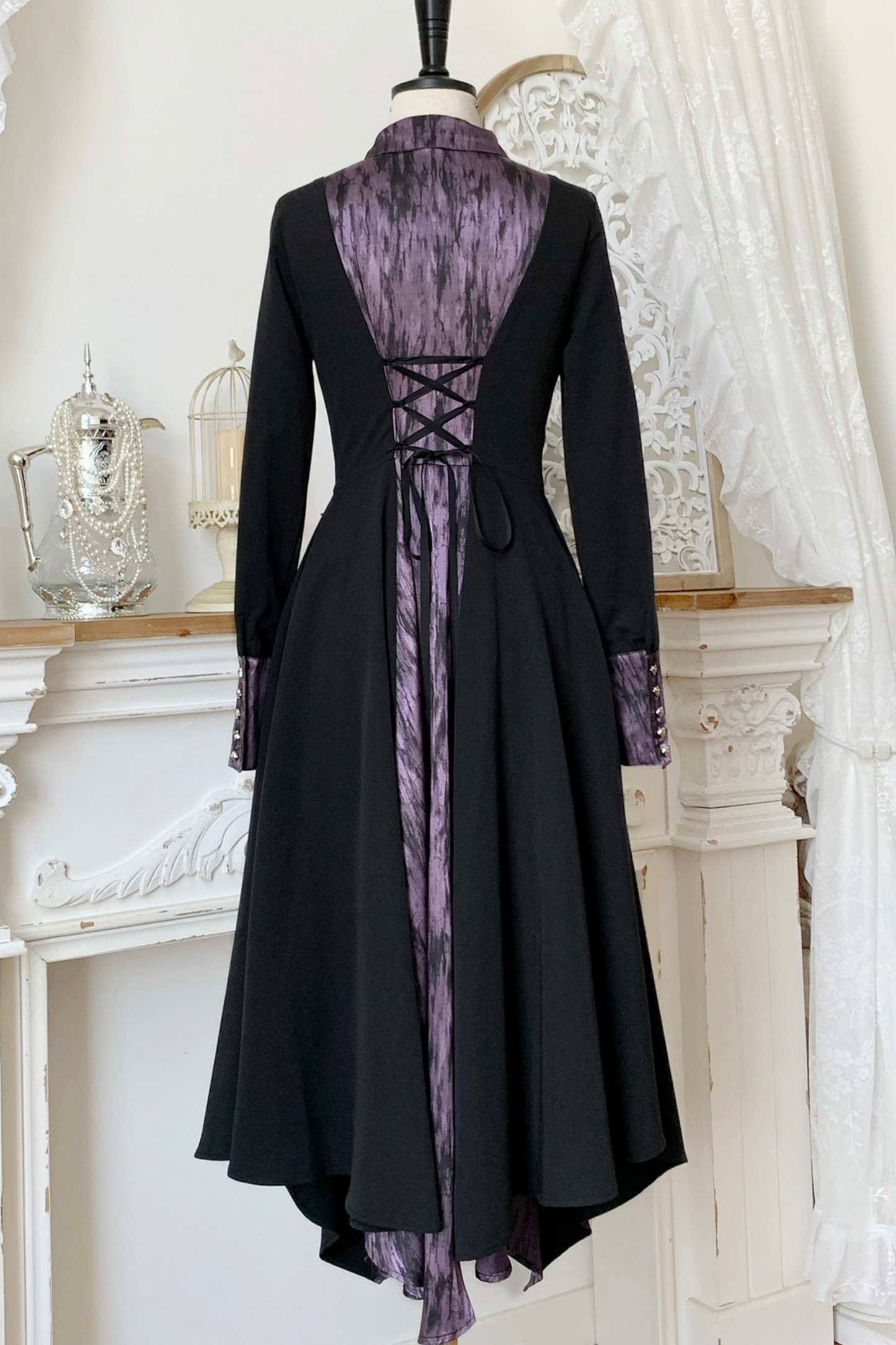 High Collar Blocking Asymmetrical Dress