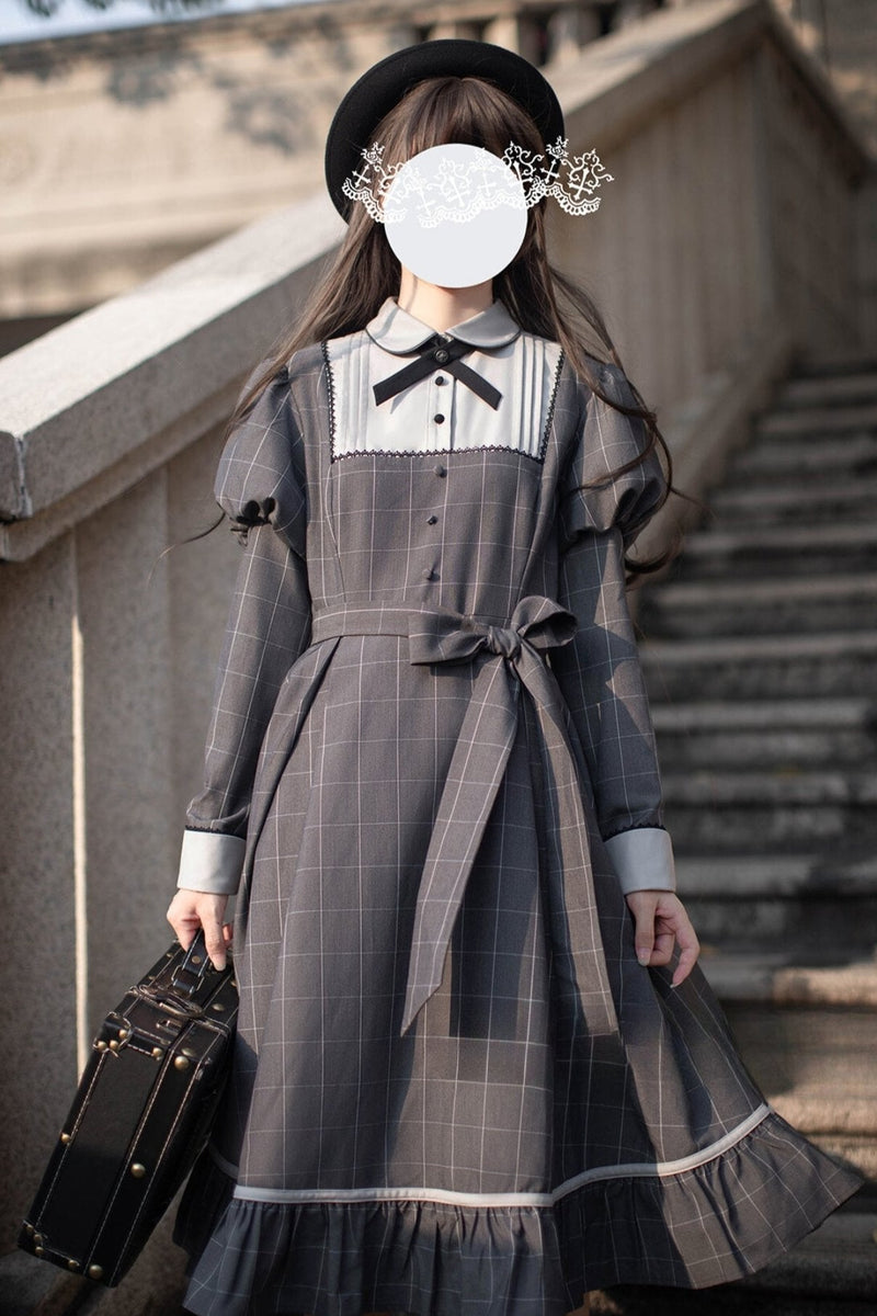 [pre-order] Gray Check Waist Dress
