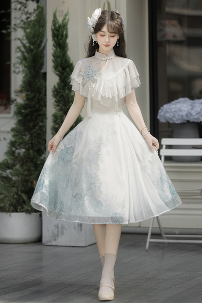 Hydrangea Letter Lolita Suspender Dress + Shawl