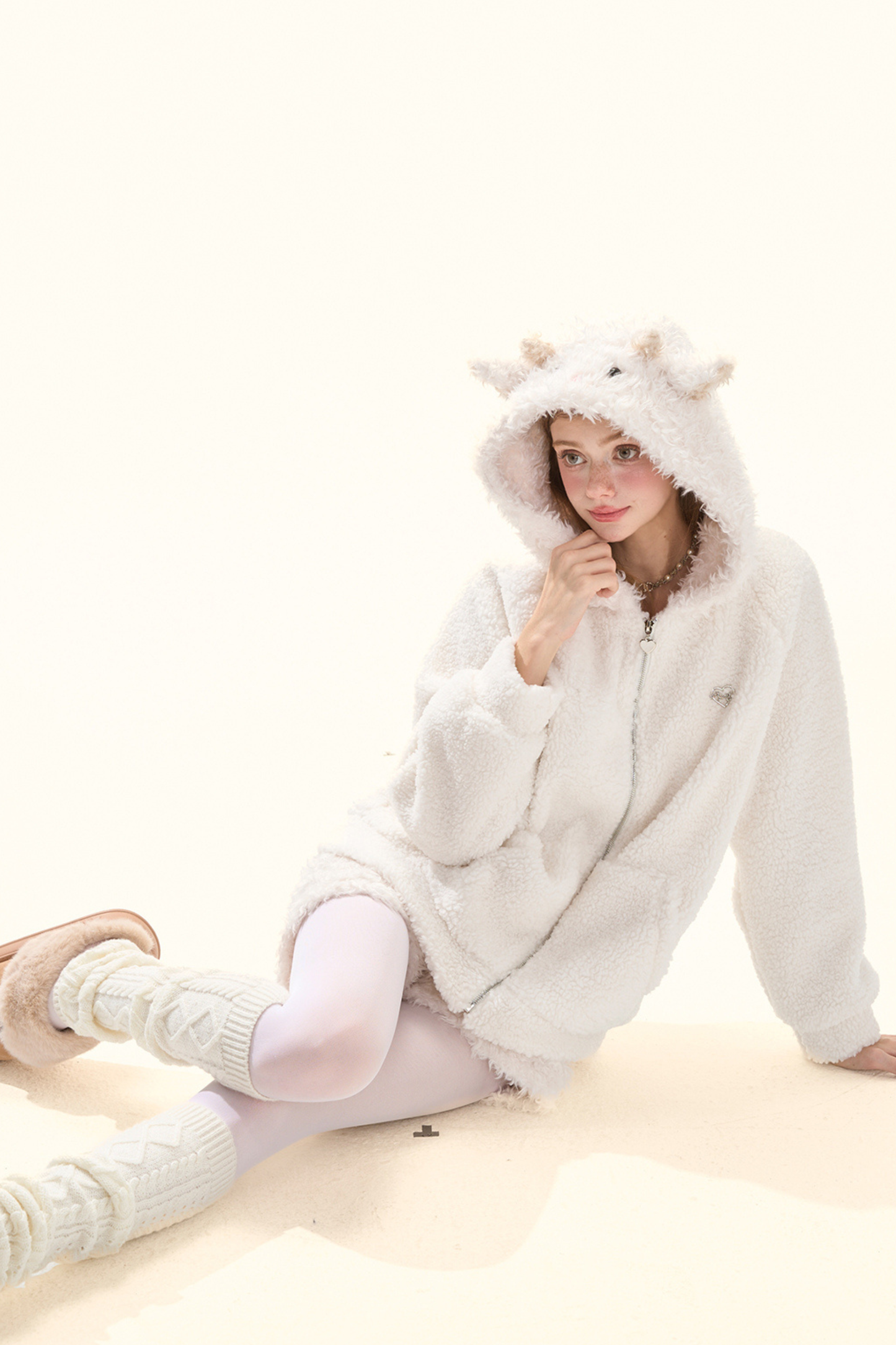 Lamb Fur Hooded Jacket + Shorts