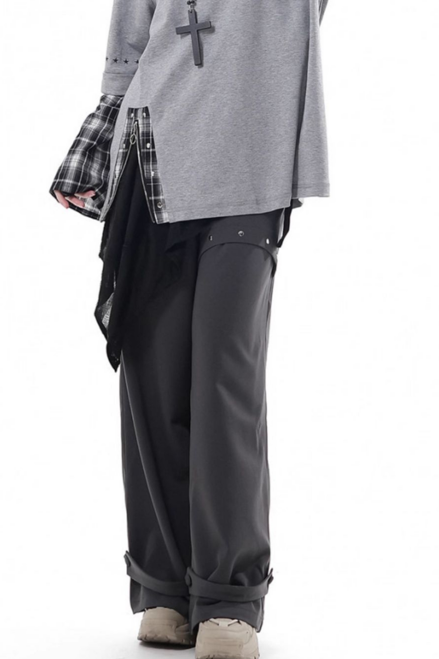 Plaid Design Top + Asymmetrical Top + Pants + Skirt + Belt
