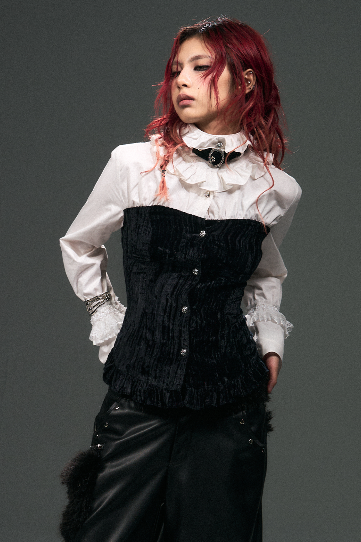 Velvet Lace Up Blouse