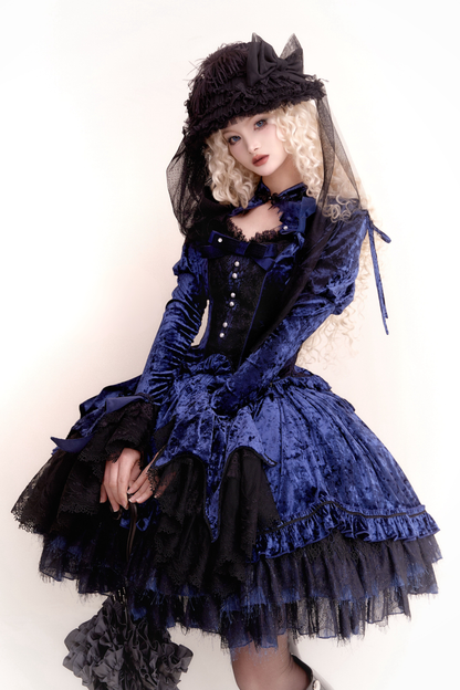 Gothic Velvet Sleeve Lolita Top + Vest + Skirt