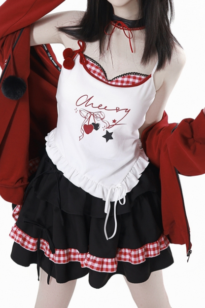 Cherry Wind Hoodie + Camisole + Skirt