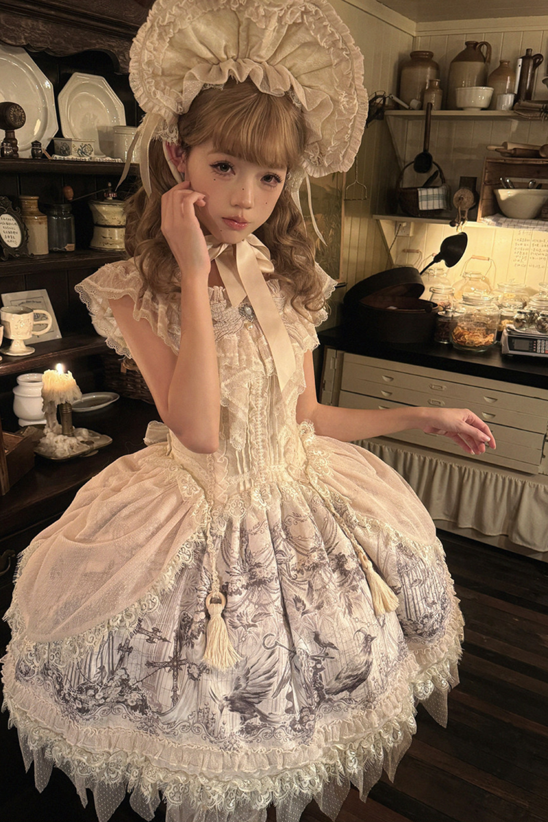 [pre-order] Sweet Lolita Feather Dress + Bonnet + Clips