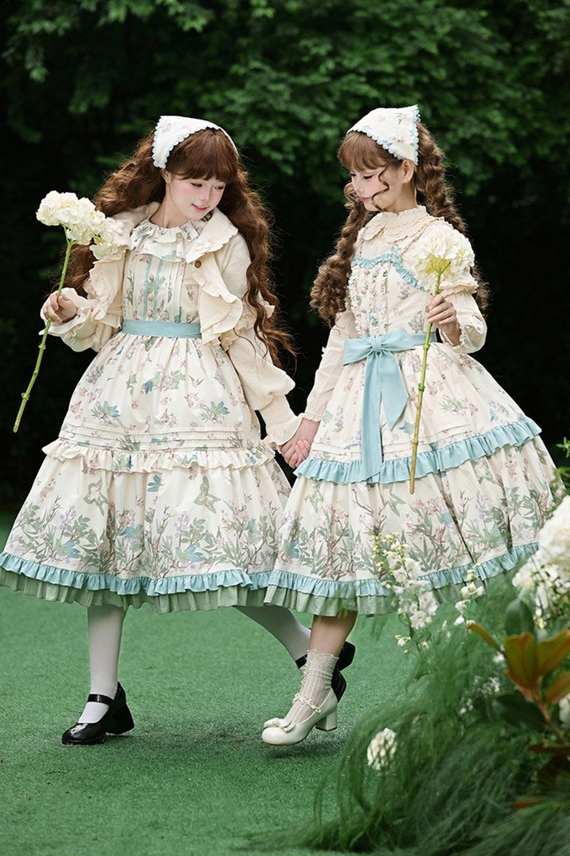 [pre-order] Forest Flower Dress + Suspender Skirt + Blouse + Cardigan + Scarf