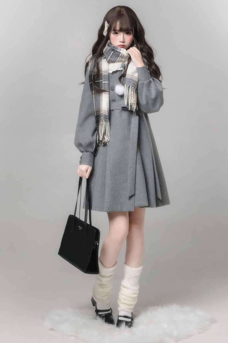 Sweet Flared Coat + Skirt + Shirt + Beret