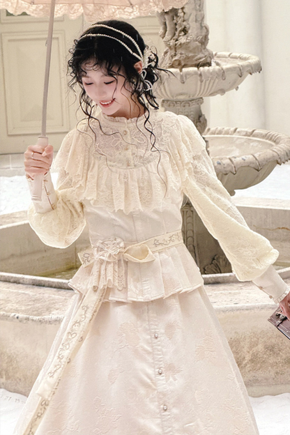 Lace Patchwork Top + Long Skirt + Belt