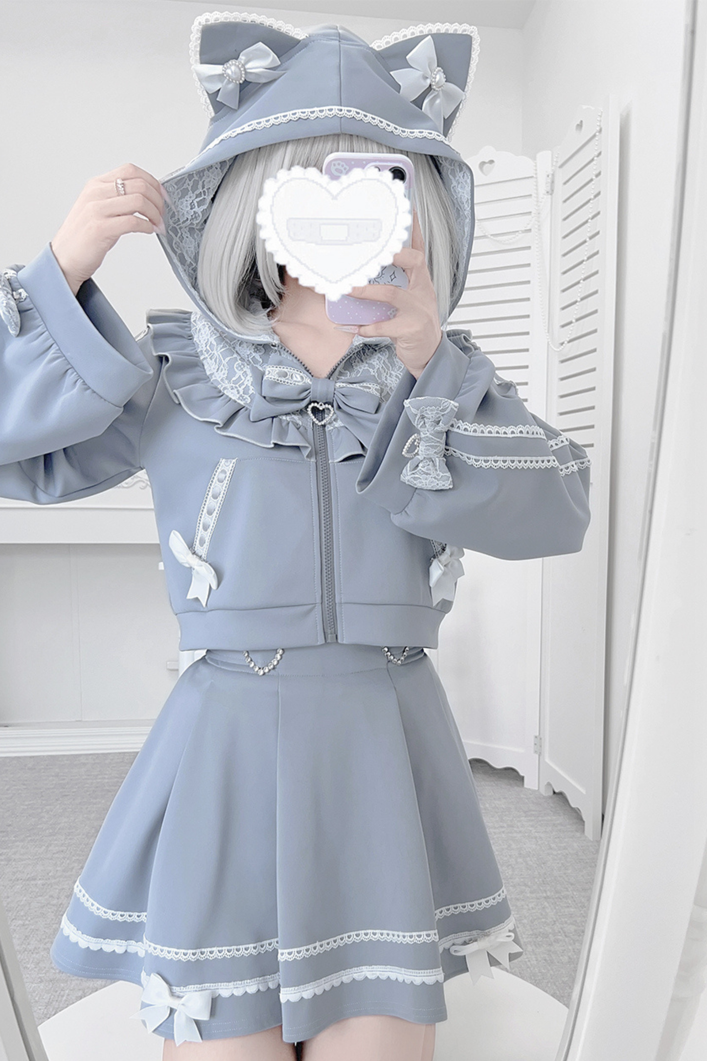 Cat Ear Dark Hooded Hoodie + Skirt