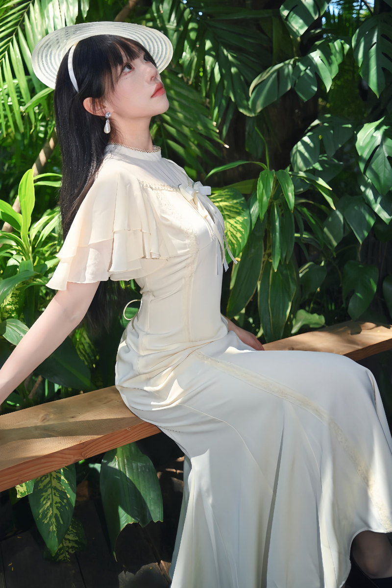Pure White Lace Fishtail Dress