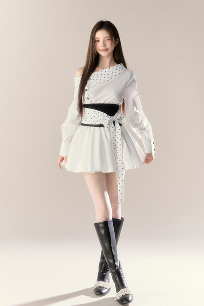 Heartbeat Signal Off Shoulder Shirt Dress