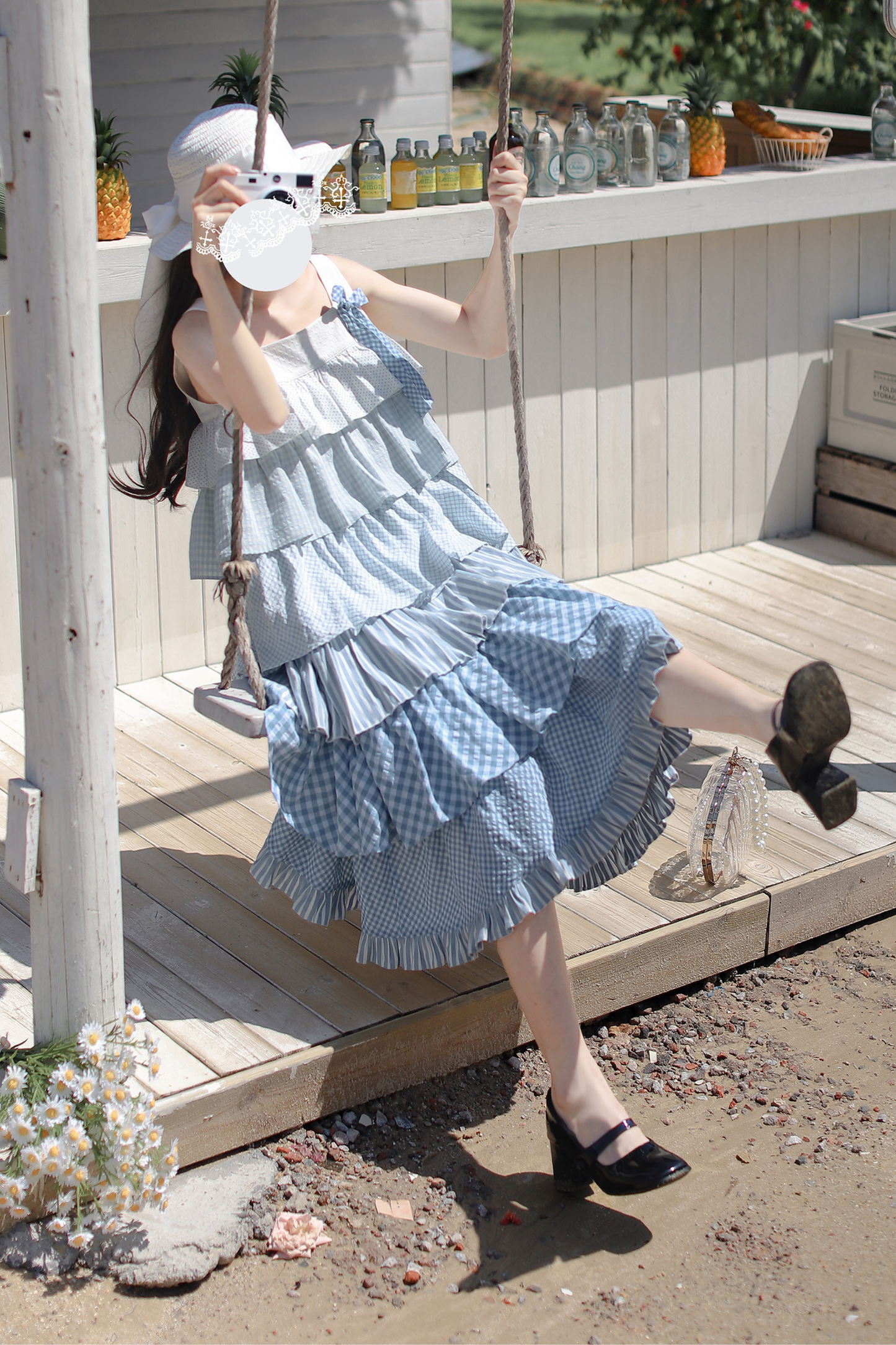 Sky Sweet Tiered Sleeveless Dress + Ribbon Brooch