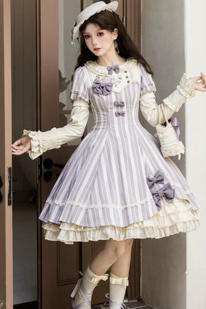 [pre-order] Striped Lolita Dress + Ribbon Clip