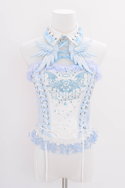 Aqua Angel Line Top + Skirt + Shirt Collar + Sleeve + Hat + Clips