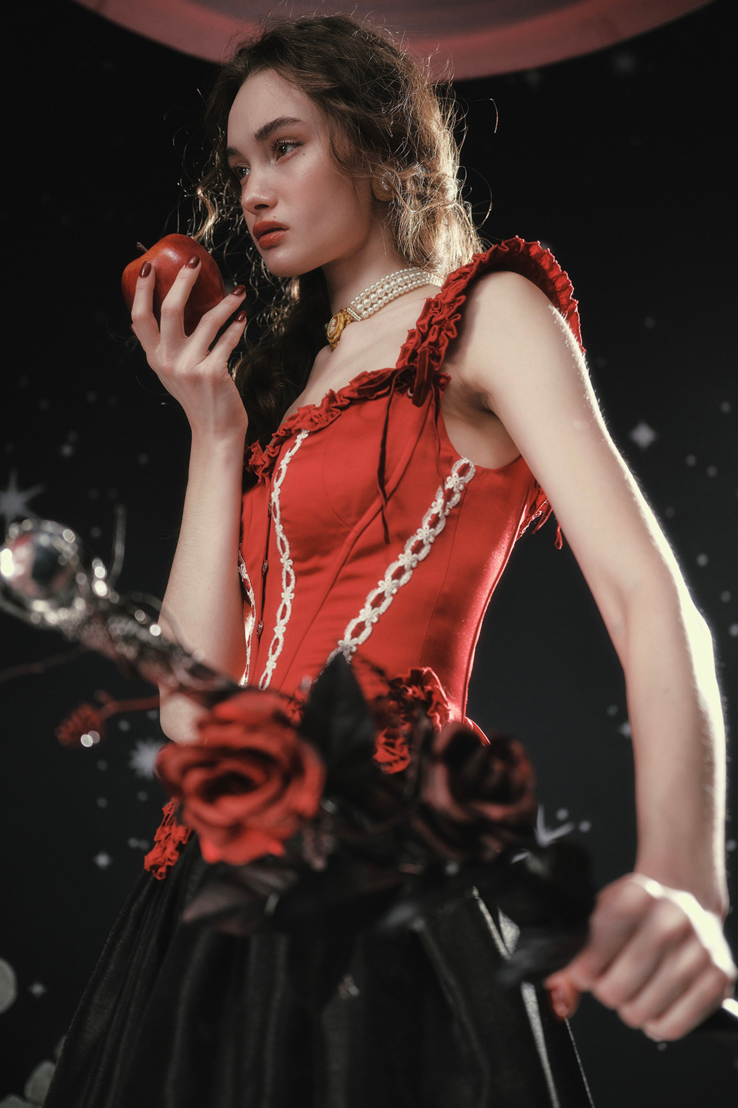 Lace Maid Retro Red Corset Top + Flare Skirt