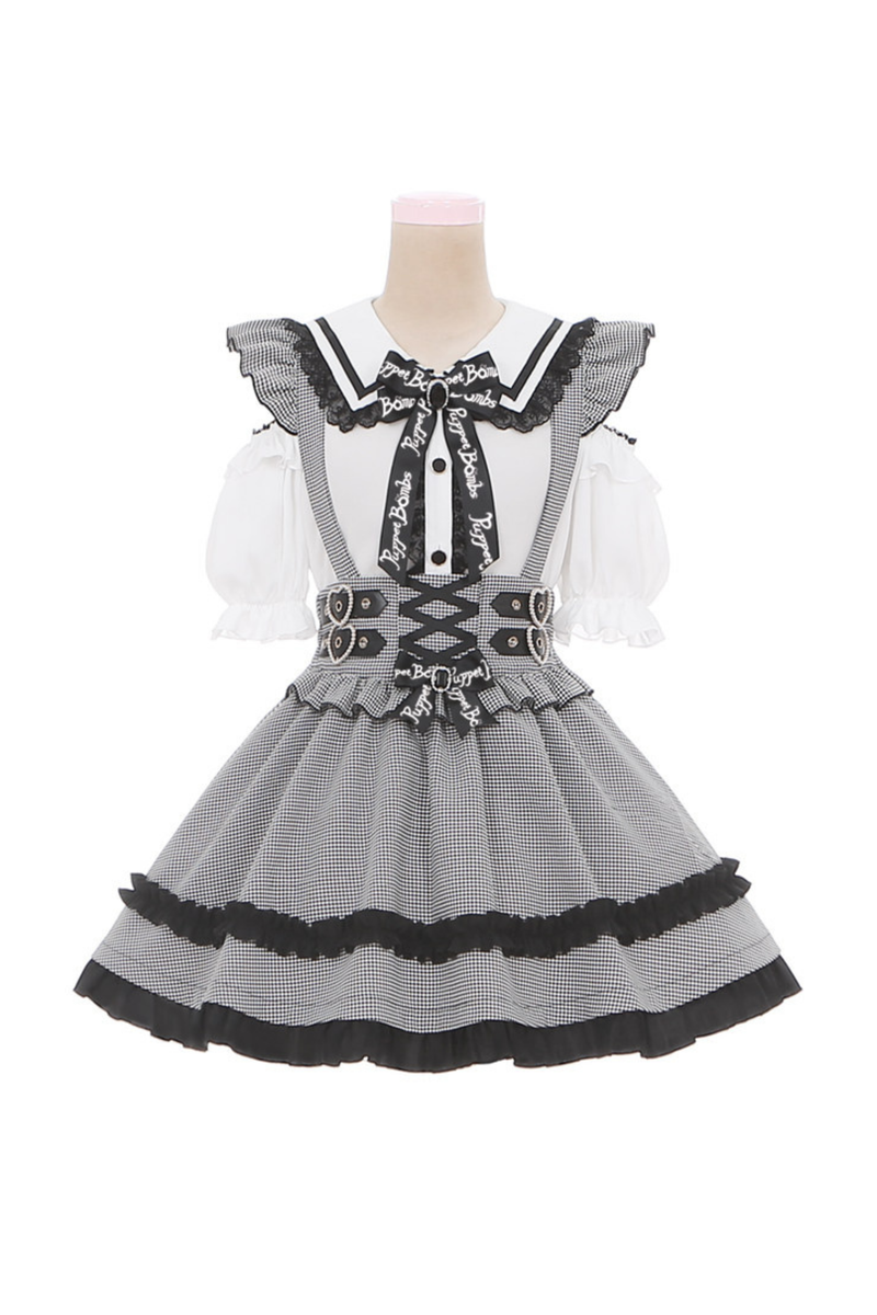 Lace Off Shoulder Top + Suspender Skirt