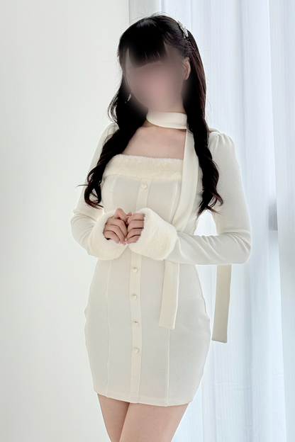 Point Fleece Design Tight Dress