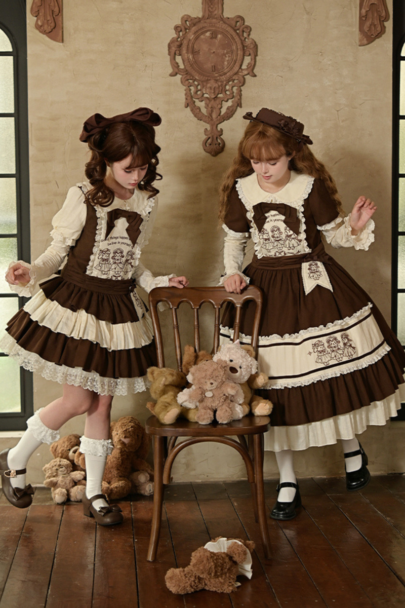 Doll Fairytale Lolita Dress + Bow Brooch + Belt + 2way Embroidery Brooch
