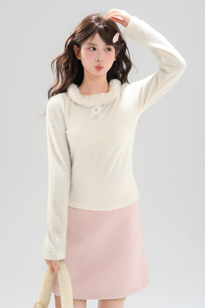 Sweet Ribbon Fur Knit Top