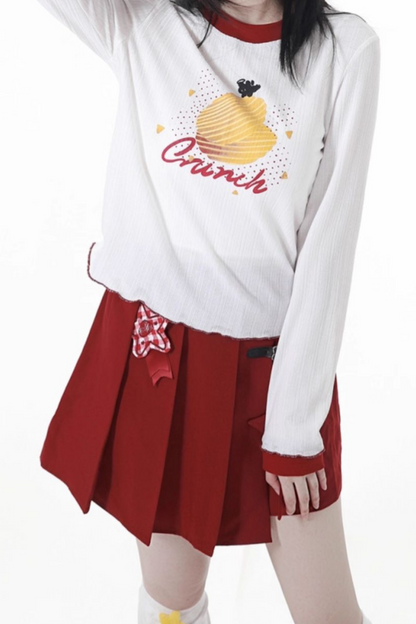 Snack Girl Hooded Vest + Top + Pleated Skirt + Leg Warmers