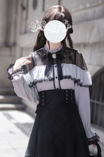 Long Skirt + Lace Shirt + Ribbon