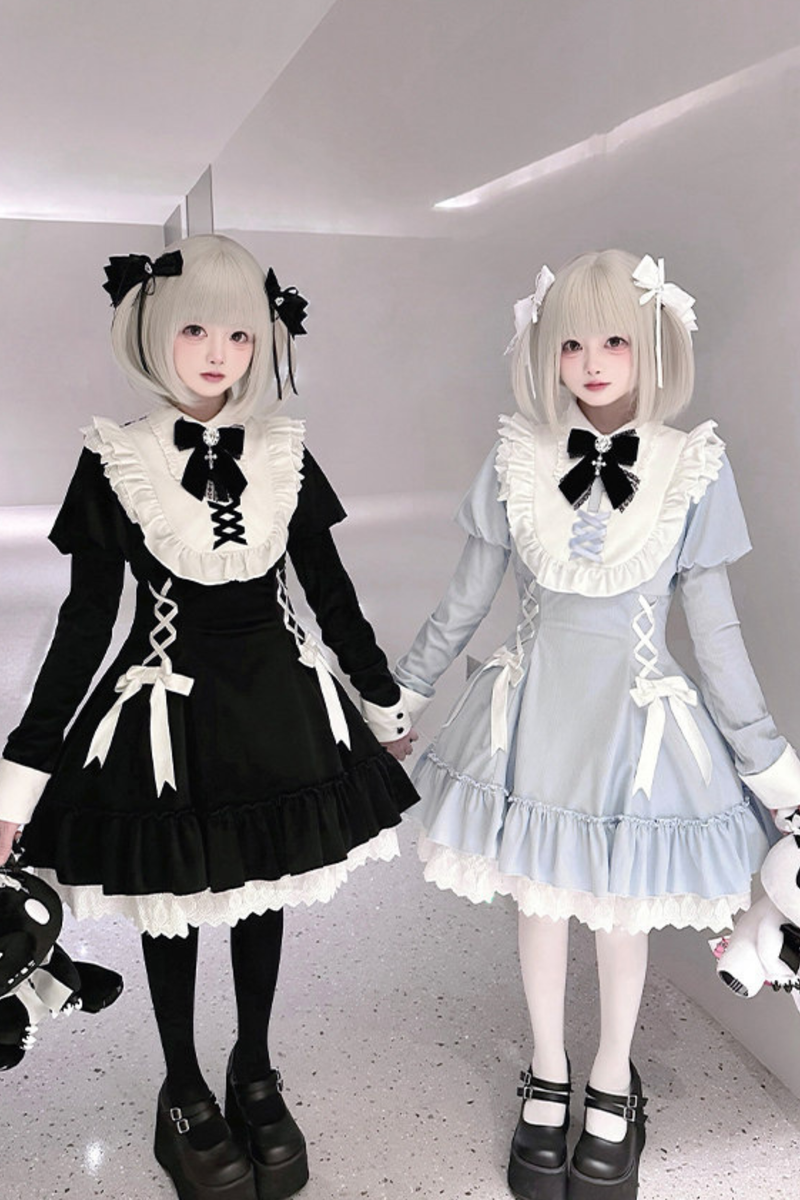 Lace-up Ribbon Lolita Dress + Brooch + Hair Clip