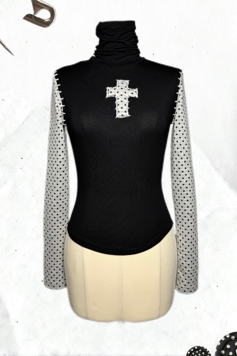 Cross Dot Turtleneck Top + Skirt + Pendant