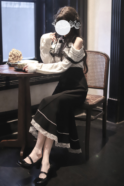 Ribbon Knit Off the Shoulder + Mermaid Skirt + Short Skirt + Ribbon