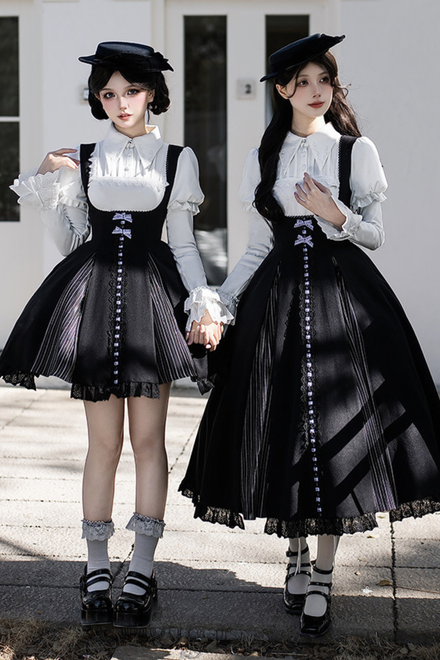 Sweet Lolita Flare Jumper Skirt + Tops + Hat + Ribbon + Collar