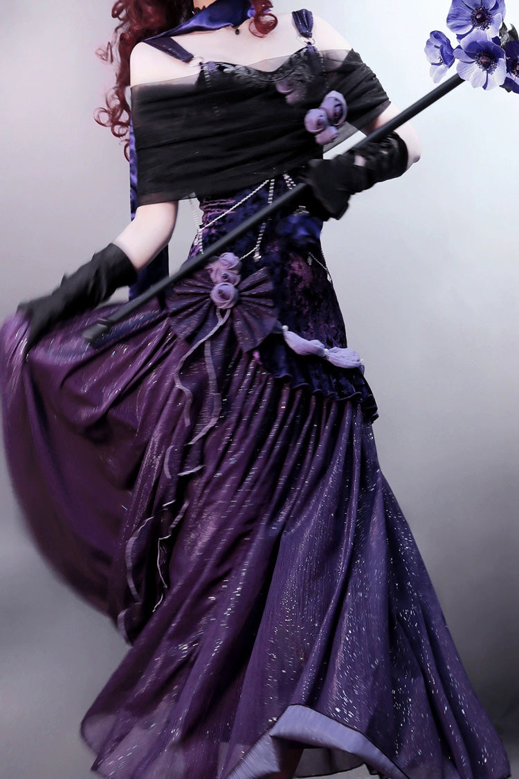 Purple [mysterious Nocturne] Embroidery Bowknot Lace Classic Lolita Jsk Dress
