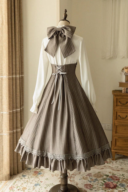 [south of the Forest] Halterneck Stripe Print Ruffle Classic Lolita Jsk Dress 4 Colors