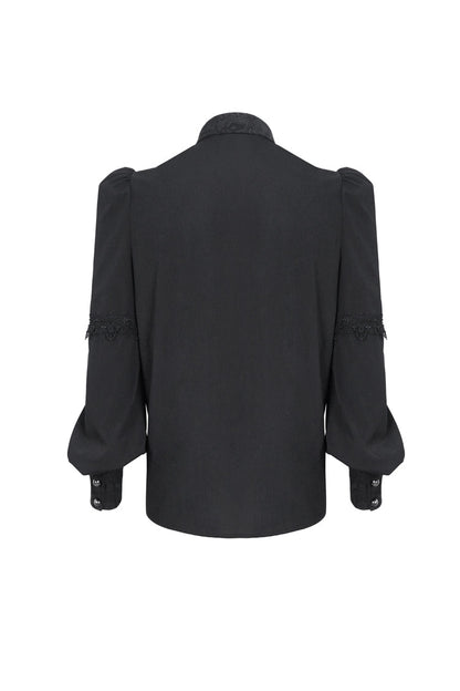Black Lapel Collar Lantern Sleeves Jacquard Embroidery Gothic Blouse